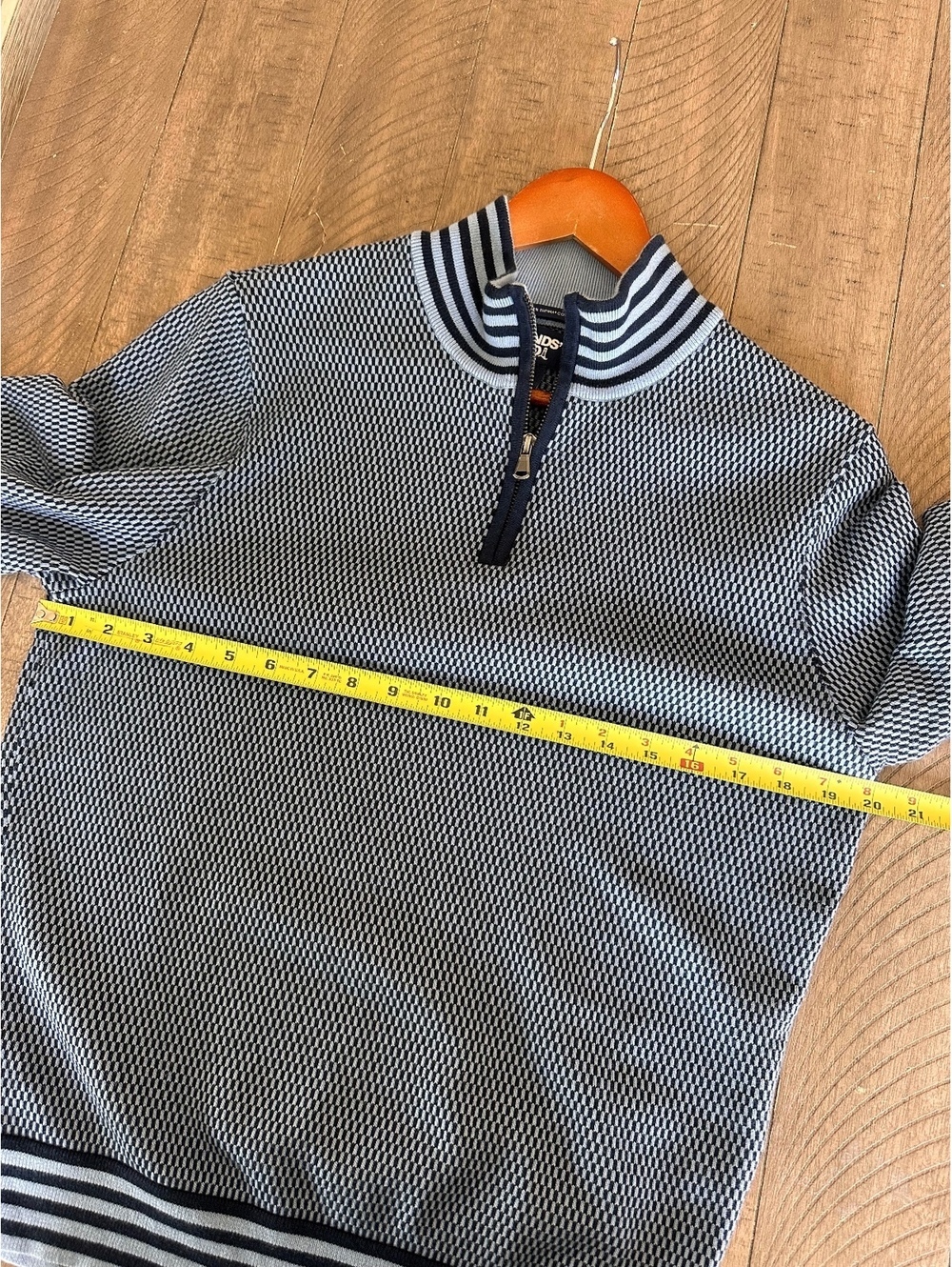 Lands’ End Men’s 100% Supima Cotton 1/4 Zip Polo Sweatshirt Blue size Medium - Picture 9 of 13